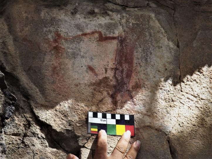 Pintura rupestre antropomorfa. El Dominguejo. Foto Carlos Alberto Torreblanca. INAH.
